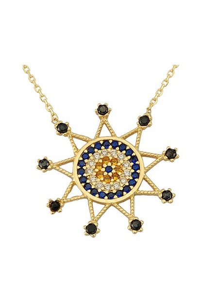 Solid Gold Evil Eye Sun Necklace | 14K (585) | 2.13 gr