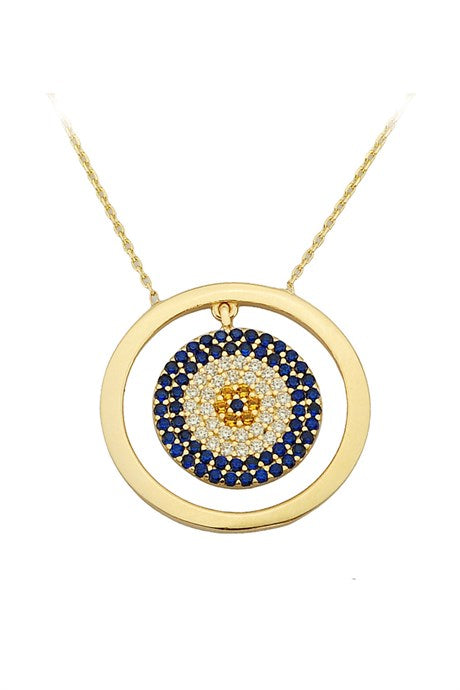 Solid Gold Evil Eye Circle Necklace | 14K (585) | 3.56 gr