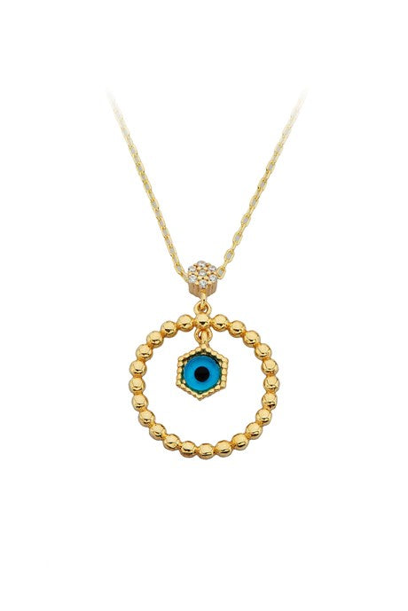 Solid Gold Evil Eye Circle Necklace | 14K (585) | 2.65 gr