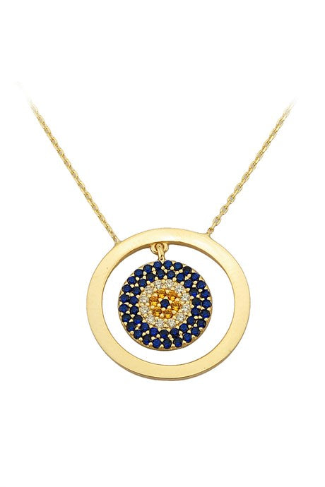 Solid Gold Evil Eye Circle Necklace | 14K (585) | 3.98 gr