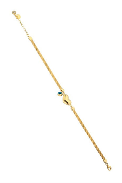 Pulsera de oro macizo con corazón de mal de ojo | 14K (585) | 5,48 gramos