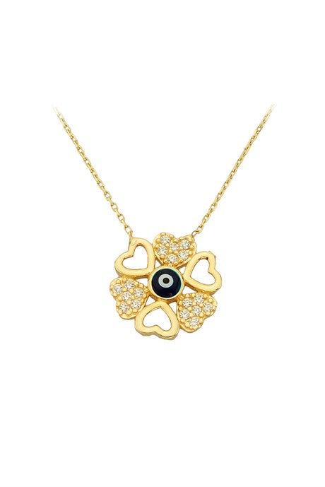 Collar de oro macizo con corazón de mal de ojo | 14K (585) | 2,08 gramos