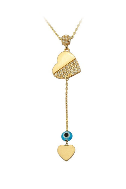 Collar de oro macizo con corazón de mal de ojo | 14K (585) | 2,28 gramos