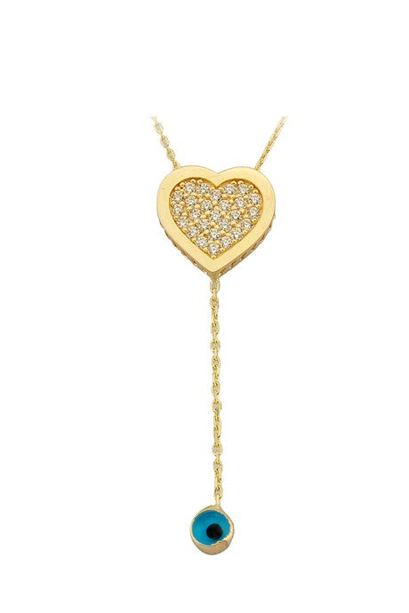 Collar de oro macizo con corazón de mal de ojo | 14K (585) | 2,38 gramos