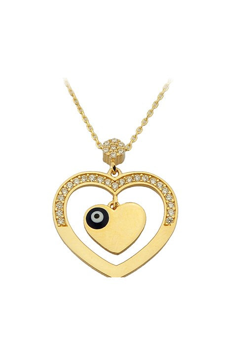 Collar de oro macizo con corazón de mal de ojo | 14K (585) | 2,66 gramos