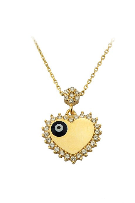 Collar de oro macizo con corazón de mal de ojo | 14K (585) | 2,26 gramos