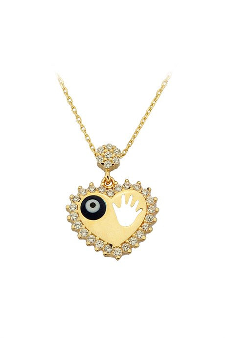 Solid Gold Evil Eye Heart Hand Necklace | 14K (585) | 2.11 gr