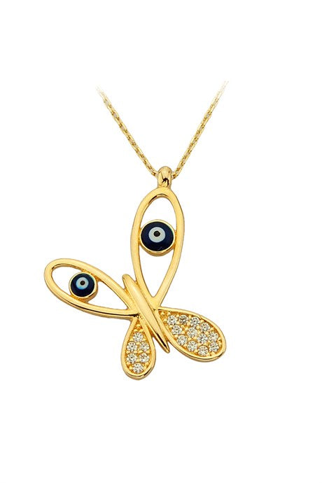 Solid Gold Evil Eye Butterfly Necklace | 14K (585) | 2.30 gr