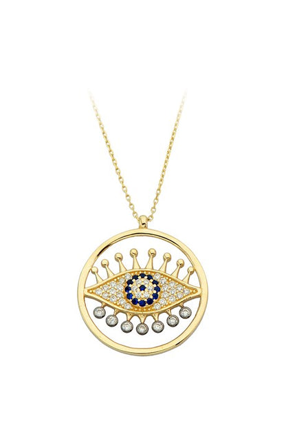 Solid Gold Evil Eye Eyelash Eye Necklace | 14K (585) | 3.51 gr