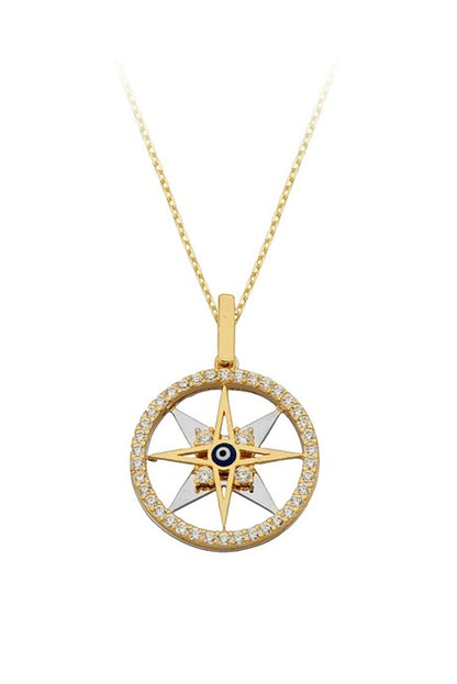 Solid Gold Evil Eye Pole Star Necklace | 14K (585) | 3.46 gr