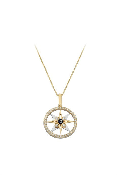 Solid Gold Evil Eye Pole Star Necklace | 14K (585) | 3.35 gr