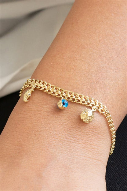 Pulsera de la suerte de oro macizo con mal de ojo | 14K (585) | 3,86 gramos