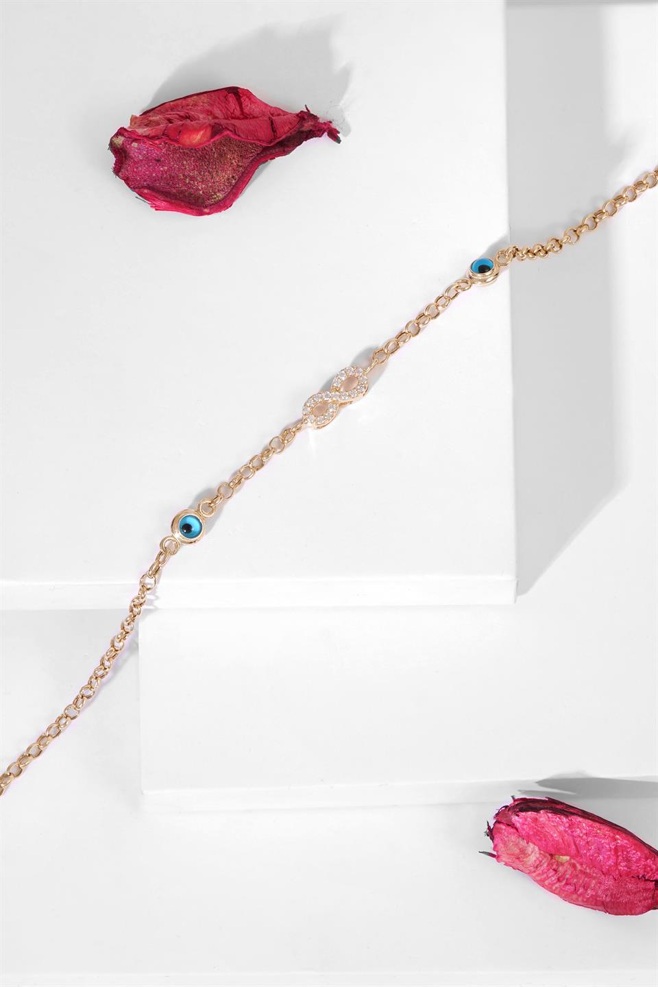 Pulsera infinita de piedras preciosas de mal de ojo de oro macizo