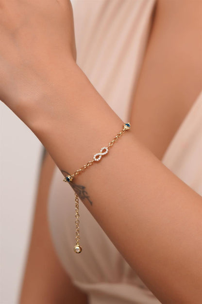 Pulsera infinita de piedras preciosas de mal de ojo de oro macizo