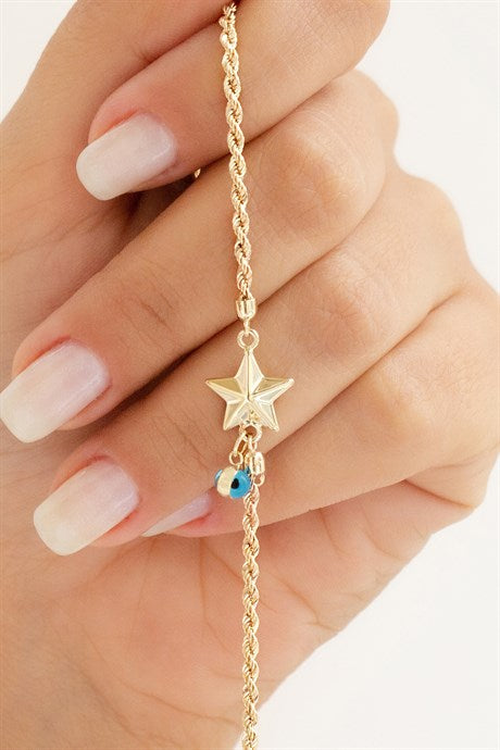 Pulsera de oro macizo con estrella del mal de ojo | 14K (585) | 3,03 gramos