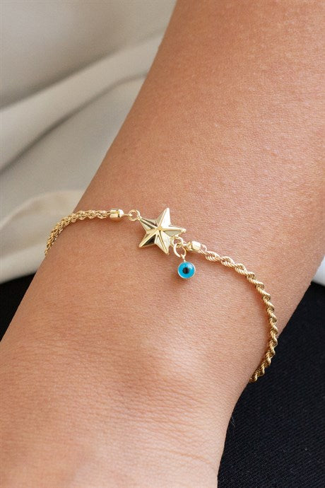 Solid Gold Evil Eye Star Bracelet | 14K (585) | 3.03 gr