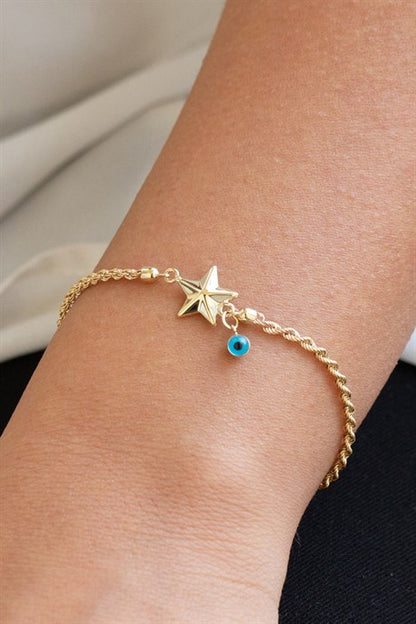 Pulsera de oro macizo con estrella del mal de ojo | 14K (585) | 3,03 gramos