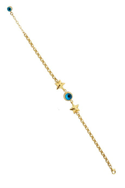 Solid Gold Evil Eye Star Bracelet | 14K (585) | 5.02 gr