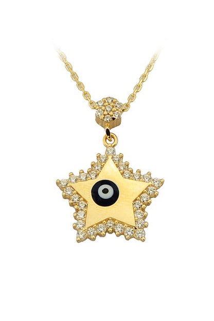 Collar de estrella del mal de ojo de oro macizo | 14K (585) | 2,29 gramos