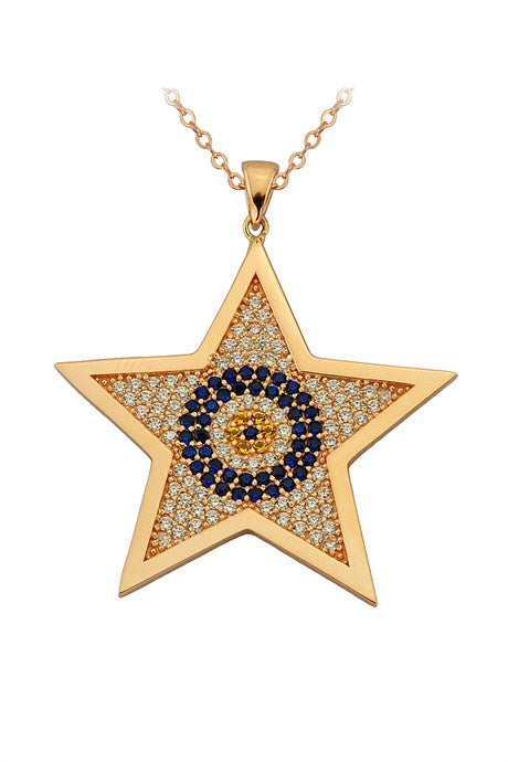 Solid Gold Evil Eye Star Necklace | 14K (585) | 4.93 gr