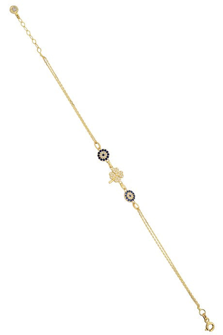 Pulsera de oro macizo con trébol del mal de ojo | 14K (585) | 2,43 gramos