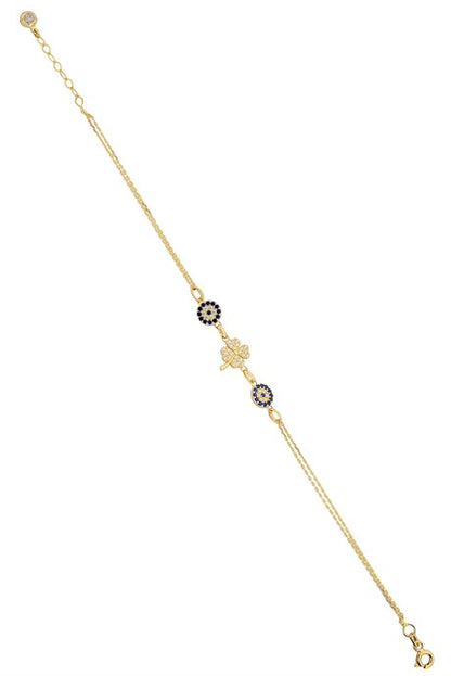 Pulsera de oro macizo con trébol del mal de ojo | 14K (585) | 2,43 gramos