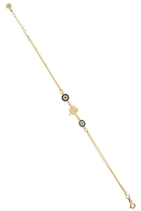 Solid Gold Evil Eye Clover Bracelet | 14K (585) | 2.43 gr