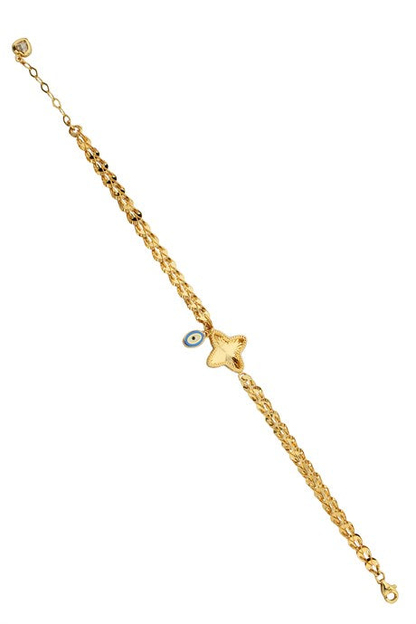 Solid Gold Evil Eye Clover Bracelet | 14K (585) | 3.35 gr