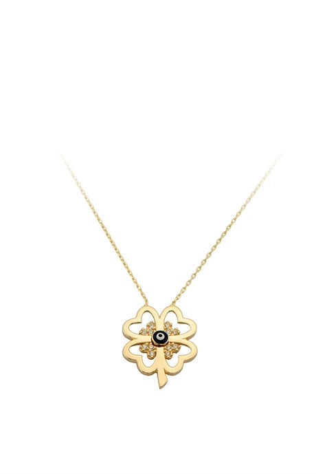 Solid Gold Evil Eye Clover Necklace | 14K (585) | 2.61 gr