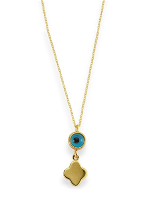 Solid Gold Evil Eye Clover Necklace | 14K (585) | 2.01 gr
