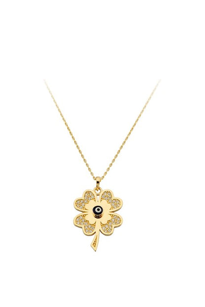 Solid Gold Evil Eye Clover Necklace | 14K (585) | 2.81 gr