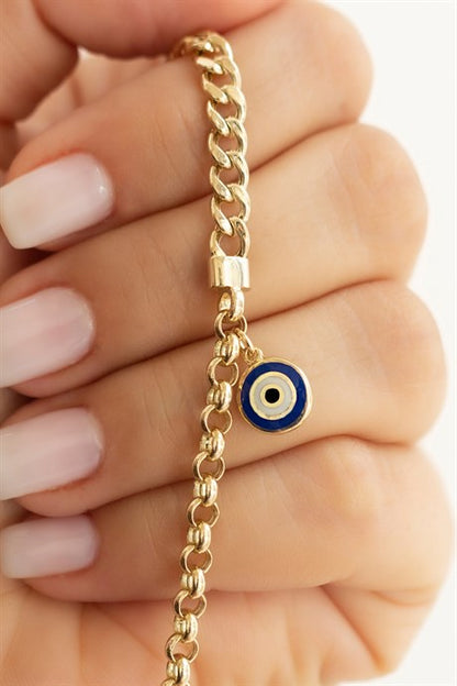 Solid Gold Evil Eye Bracelet | 14K (585) | 5.84 gr