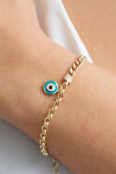 Solid Gold Evil Eye Bracelet | 14K (585) | 5.84 gr