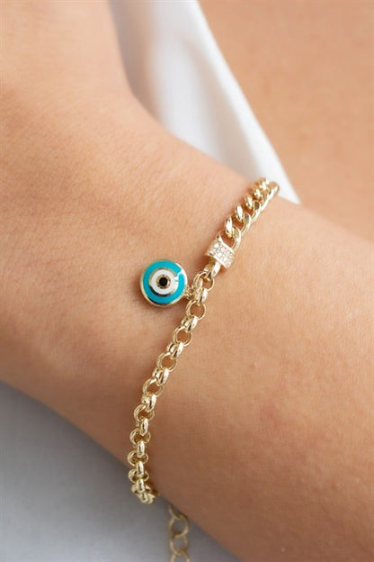 Solid Gold Evil Eye Bracelet | 14K (585) | 5.84 gr