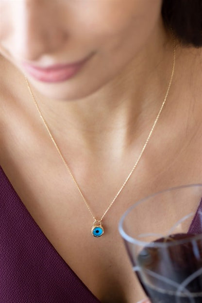 Solid Gold Evil Eye Necklace | 8K (333) | 2.24 gr