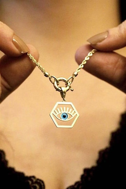 Solid Gold Evil Eye Necklace | 14K (585) | 6.19 gr