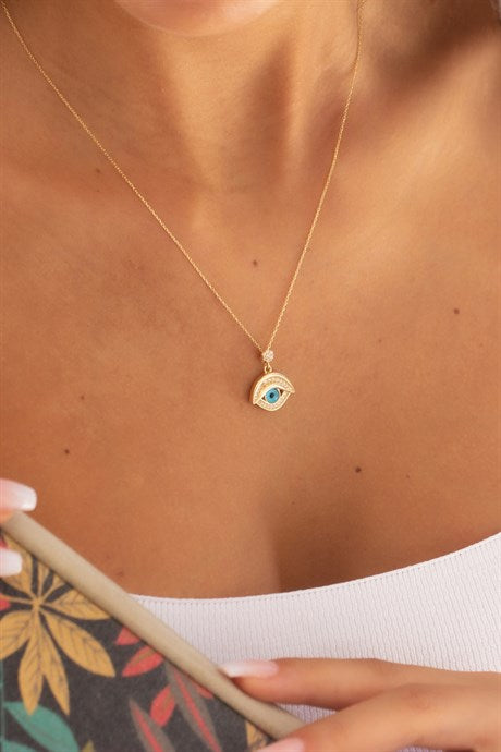 Solid Gold Evil Eye Necklace | 8K (333) | 2.88 gr