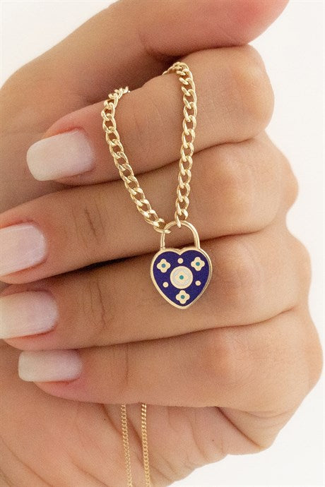 Solid Gold Evil Eye Heart Necklace | 14K (585) | 3.99 gr