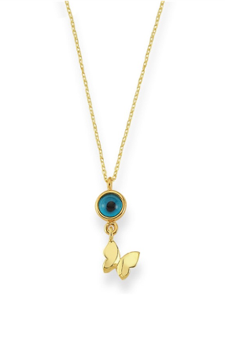 Solid Gold Evil Eye Butterfly Necklace | 14K (585) | 1.31 gr