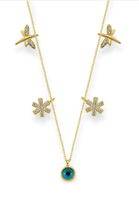 Solid Gold Evil Eye Dragonfly Necklace | 14K (585) | 3.34 gr