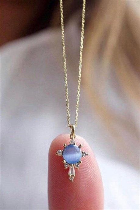 Solid Gold Opal Baguette Gemstone Necklace | 14K (585) | 1.82 gr