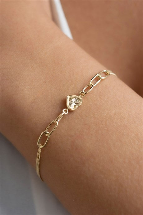 Solid Gold Special Design Heart Bracelet | 14K (585) | 2.95 gr