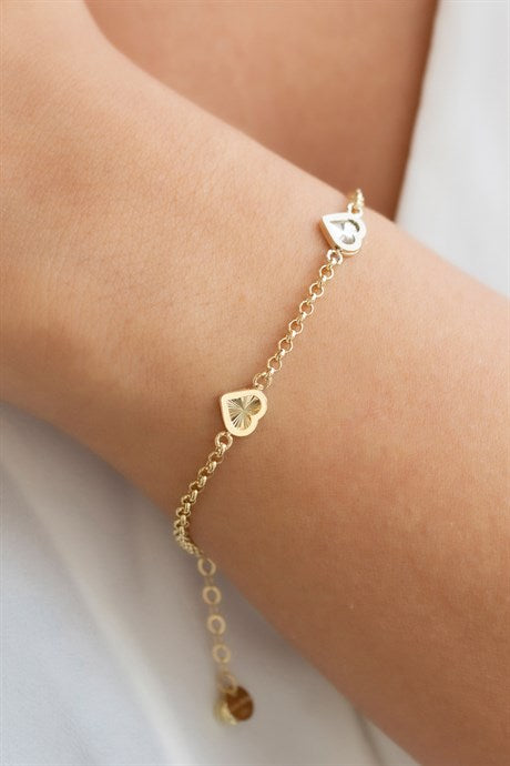 Solid Gold Special Design Heart Bracelet | 14K (585) | 3.15 gr