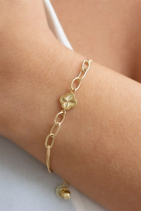 Pulsera de trébol de diseño especial de oro macizo | 14K (585) | 2,90 gramos