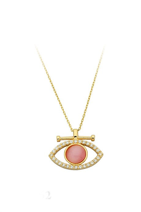 Solid Gold Rose Gemstone Eye Necklace | 14K (585) | 2.88 gr