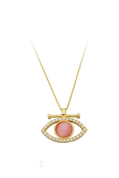 Collier oeil de pierre gemme rose en or massif | 14K (585) | 2,88 grammes