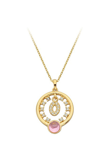 Solid Gold Rose Gemstone Circle Necklace | 14K (585) | 2.33 gr