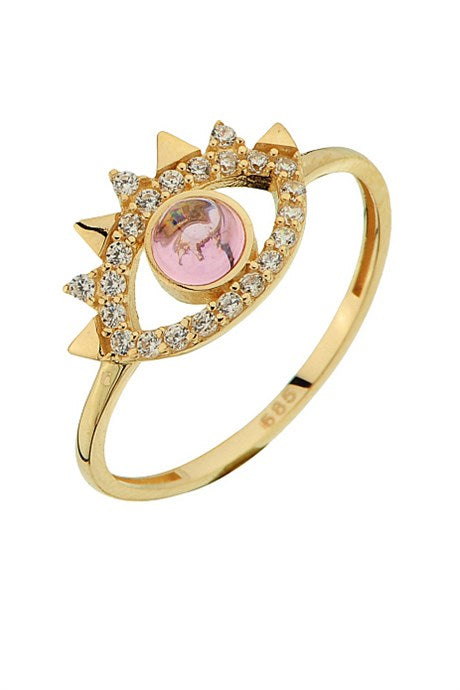 Solid Gold Pink Gemstone Eyelash Ring | 14K (585) | 1.58 gr