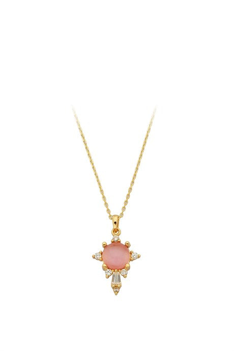 Solid Gold Rose Gemstone Necklace | 14K (585) | 2.88 gr