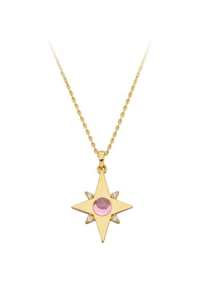 Collar de estrella polar de oro macizo con piedras preciosas rosas | 14K (585) | 2,10 gramos